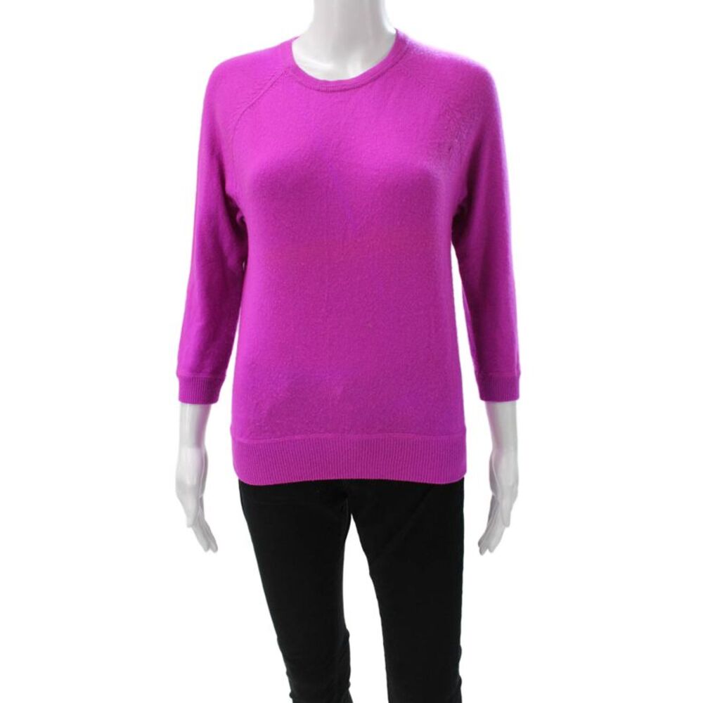 Jill Roberts Womens Purple Cashmere Crewneck Pullover Sweater 3/4 Sleeve Size M